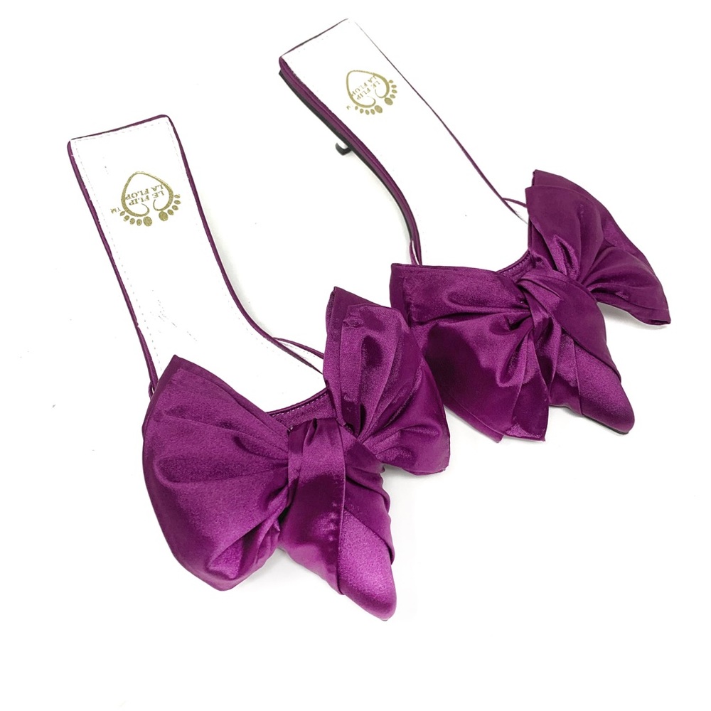 Satin Bow kitten heels in Raspberry